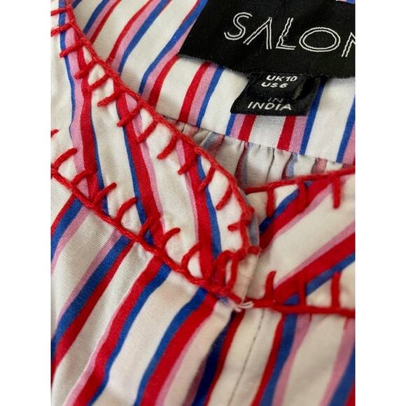 SALONI Ashley Mini Dress Optic Stripe Blue Pink Red Tiered Oversize Cotton Beach - Picture 12 of 16